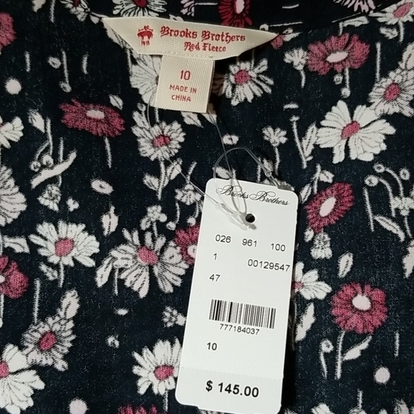 BROOKS Brothers Navy & Pink Floral Top with asymmetrical tie neckline Size 10 - Picture 7 of 10